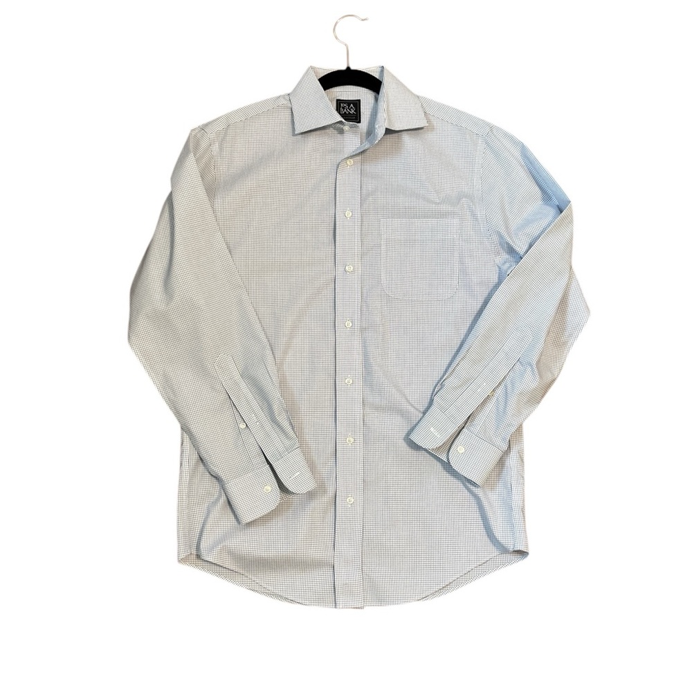 Jos. A. Bank White & Blue  Grid Check Dress Shirt 15/33